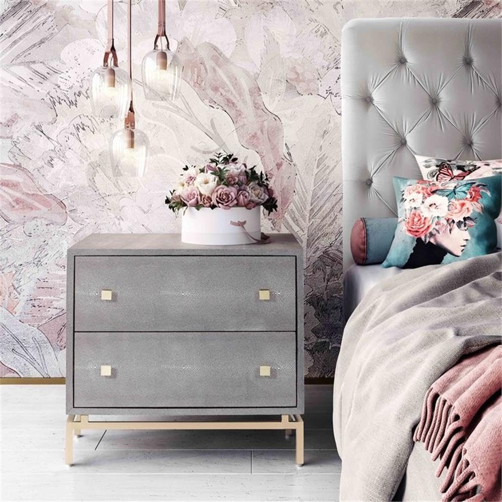 Faux Shagreen & Metal 2-Drawer Nightstand