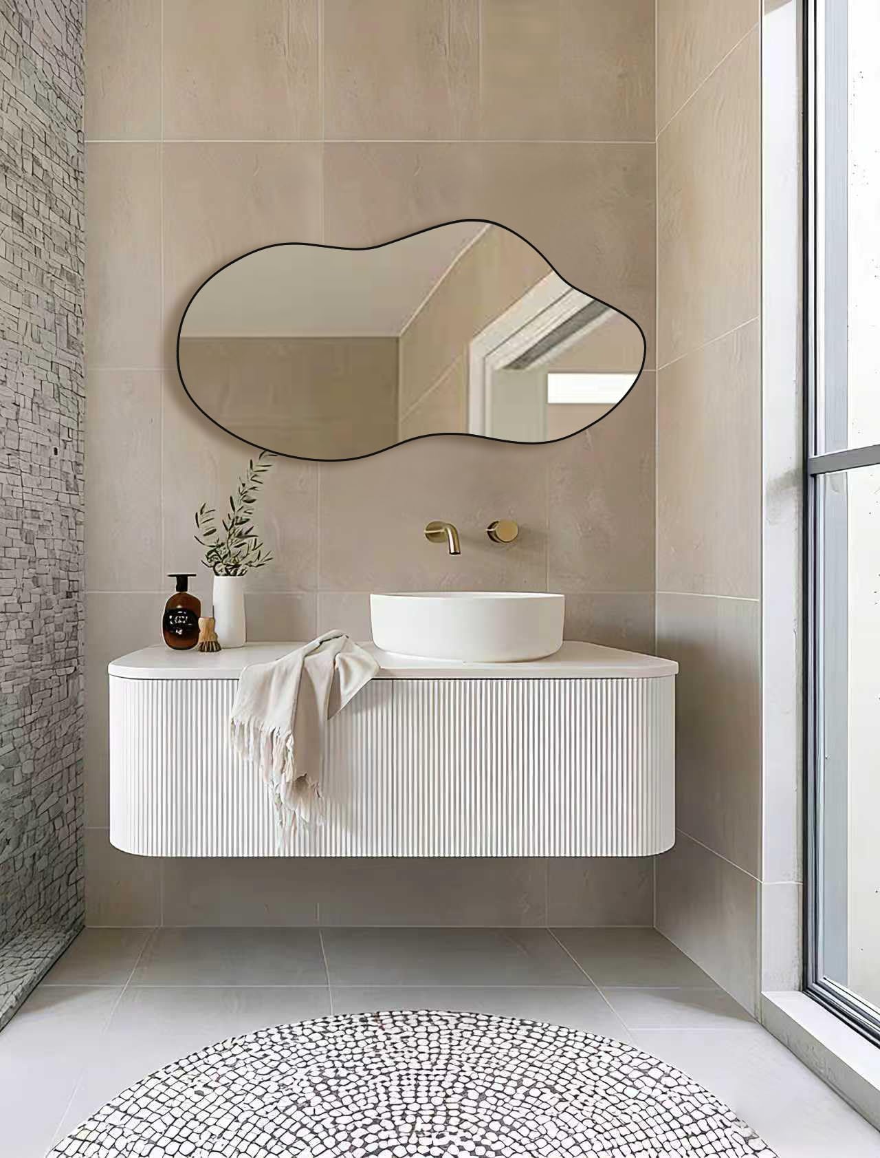 potijo Irregular Wall Mirror 20×36 Inch Wall Mirrors Decorative Black Modern Asymmetrical Abstract Mirror for Bathroom Bedroom Living Room Entryway Hallway