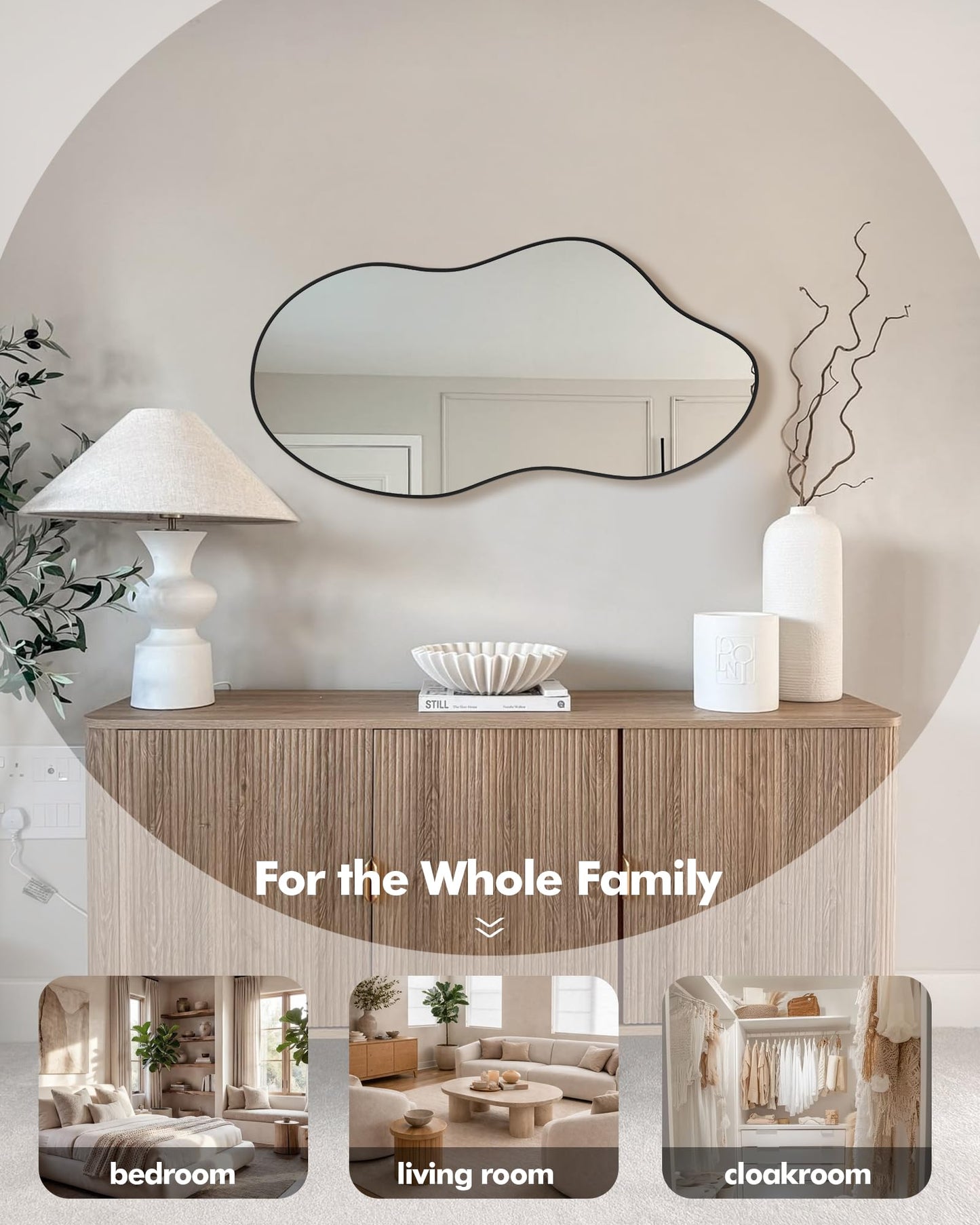 potijo Irregular Wall Mirror 20×36 Inch Wall Mirrors Decorative Black Modern Asymmetrical Abstract Mirror for Bathroom Bedroom Living Room Entryway Hallway