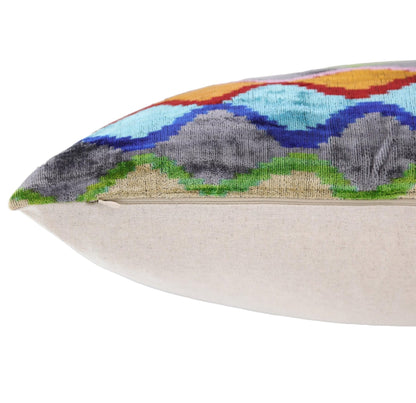 CANVELLO Handmade 16x16 Velvet Pillow – Multicolor Zigzag Ikat Pattern