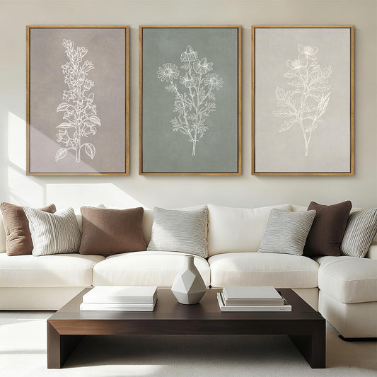 Framed Botanical Print on Canvas Wall Art, Set of 3