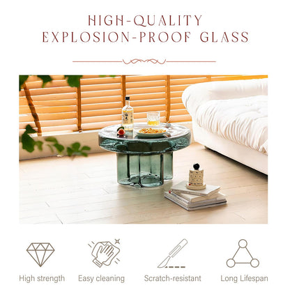 CAROCC Coffee Table, Round Glass Side Table for Living Room, Modern Small End Table with Tempered Glass Top (Grey Green, 14.96") (Green, 21.65in*12.6in)