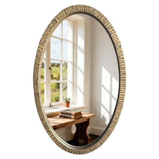 Oval Wall Mirror with Textured Metal Frame