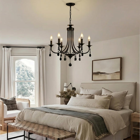 Glyphglow 23.6" Classic Traditional Black Crystal Chandelier Light Fixture