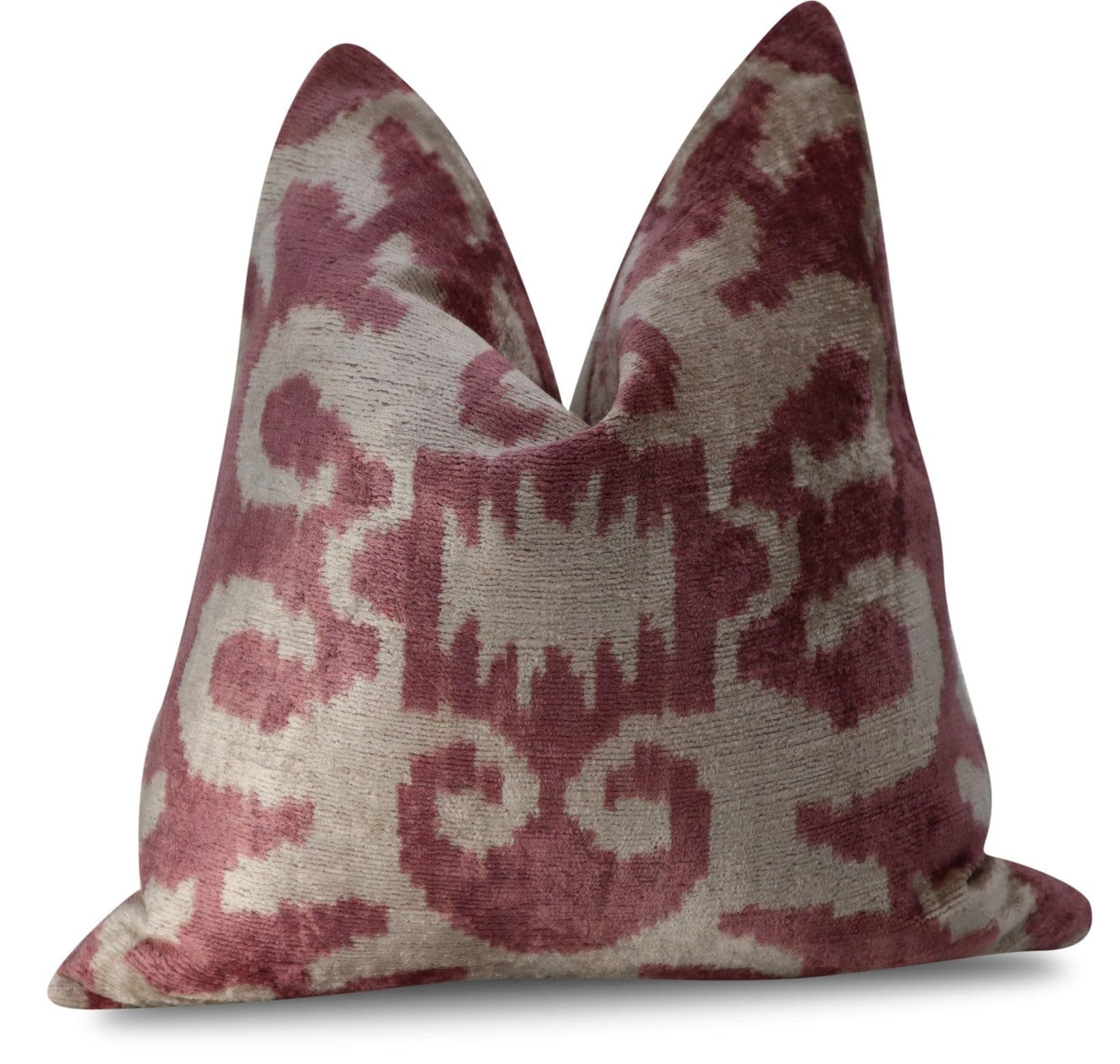 Canvello Handmade Burgundy Ikat Velvet Throw Pillow – Luxury Decorative Cushion, 16x16 Inch, Down Feather Insert, Bohemian Tribal Accent Pillow for Sofa, Couch & Bed