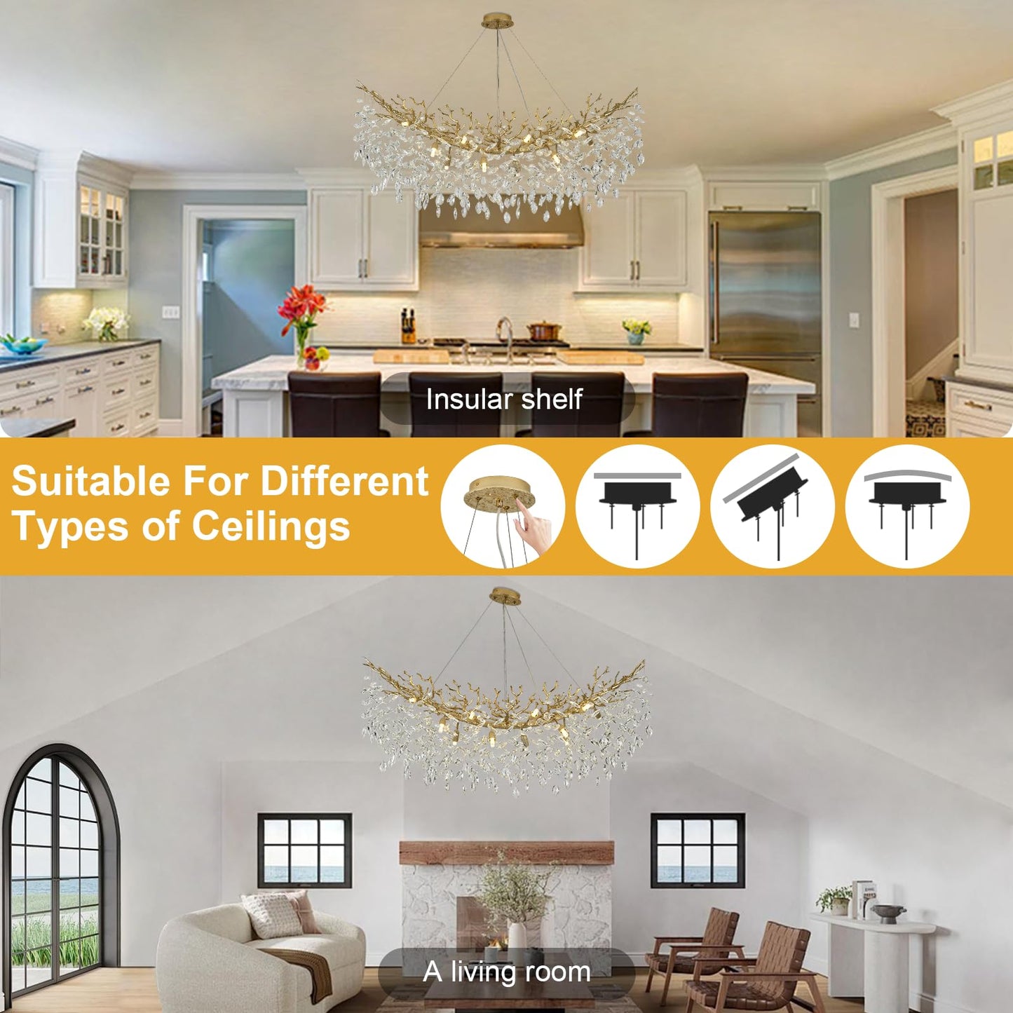 NIUZDU Chandeliers for Dining Room Over Table, 47" Modern Crystal Gold Tree Branche Chandelier, Large Chandelier Crystals for Living Room,High Ceiling,Foyer,Entryway,Kitchen Island,Staircase