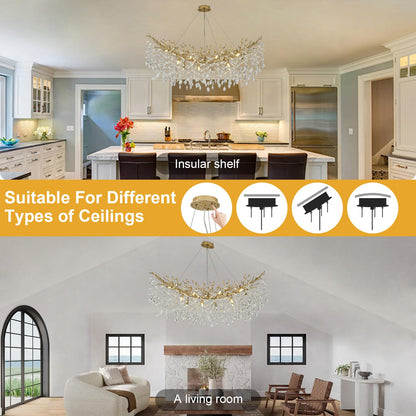 NIUZDU Chandeliers for Dining Room Over Table, 47" Modern Crystal Gold Tree Branche Chandelier, Large Chandelier Crystals for Living Room,High Ceiling,Foyer,Entryway,Kitchen Island,Staircase