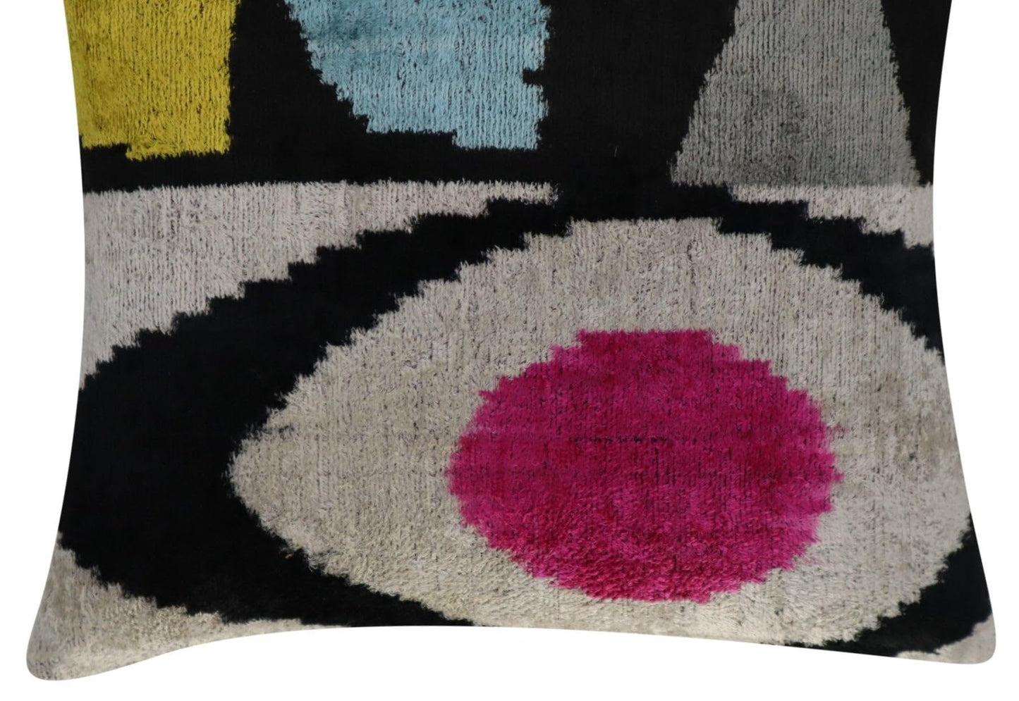 Canvello Handmade Geometric Velvet Throw Pillow - Luxury 16x16 Inch Down Feather Filled Cushion - Modern Abstract Decorative Pillow for Couch, Sofa & Bed - Black, Beige, Pink, Yellow & Blue
