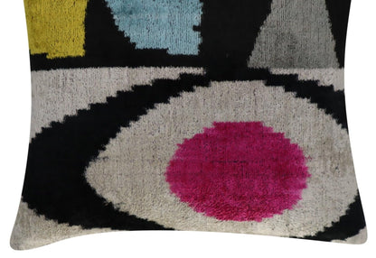 Canvello Handmade Geometric Velvet Throw Pillow - Luxury 16x16 Inch Down Feather Filled Cushion - Modern Abstract Decorative Pillow for Couch, Sofa & Bed - Black, Beige, Pink, Yellow & Blue