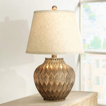 360 Lighting Buckhead Traditional Style Small Accent Table Lamps 22" High Set of 2 Warm Bronze Geometric Urn Tapered Drum Shade for Living Room Bedroom House Bedside Nightstand Home Office