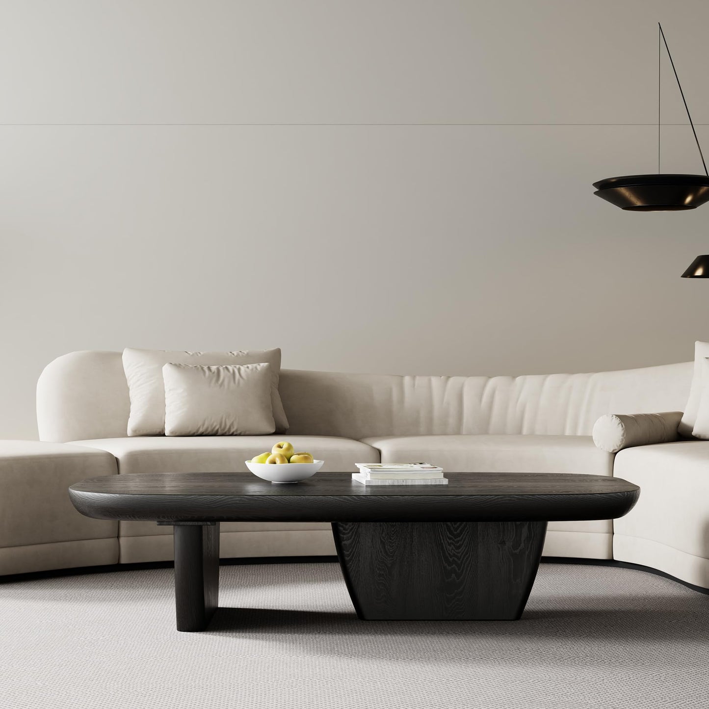 FHKJ Modern Wood Coffee Table for Living Room, 51.2" Black Rectangle Coffee Table with 2 Unique Legs, Center Table for Living Room Table Tea Table for Home Office