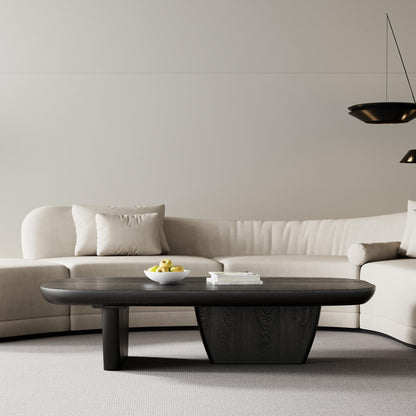 FHKJ Modern Wood Coffee Table for Living Room, 51.2" Black Rectangle Coffee Table with 2 Unique Legs, Center Table for Living Room Table Tea Table for Home Office