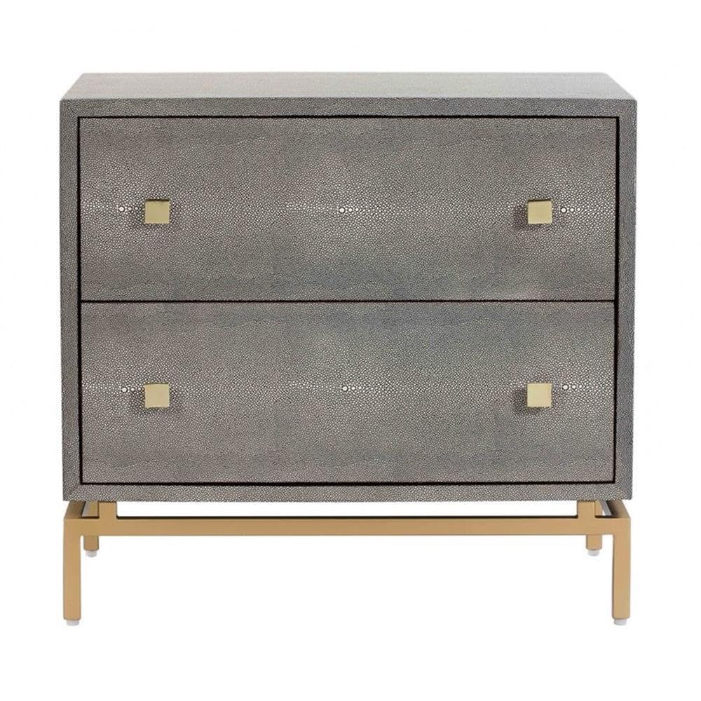 Faux Shagreen & Metal 2-Drawer Nightstand