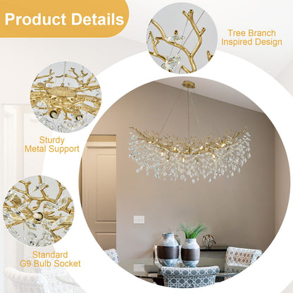 NIUZDU Chandeliers for Dining Room Over Table, 47" Modern Crystal Gold Tree Branche Chandelier, Large Chandelier Crystals for Living Room,High Ceiling,Foyer,Entryway,Kitchen Island,Staircase