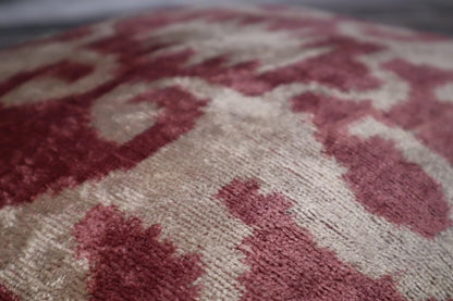 Canvello Handmade Burgundy Ikat Velvet Throw Pillow – Luxury Decorative Cushion, 16x16 Inch, Down Feather Insert, Bohemian Tribal Accent Pillow for Sofa, Couch & Bed