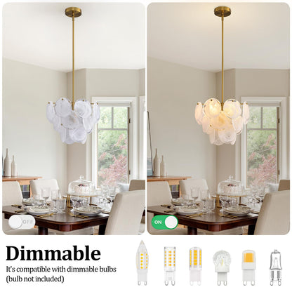 Giawosth Modern Gold Glass Chandelier, 4-Light Crystal Ceiling Pendant, Round Adjustable Hanging Fixture for Dining Room, Living Room, Bedroom, Foyer, G9 Base