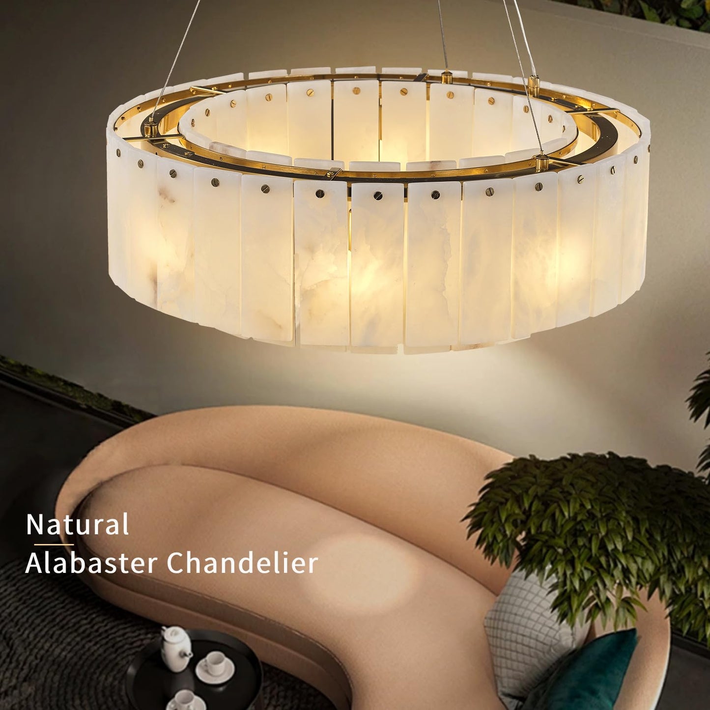 OSRoyce Alabaster Chandeliers D23in Round Chandeliers for Dining Room Small Chandelier Light Fixture for Kitchen Living Room Foyer Entryway Hallway