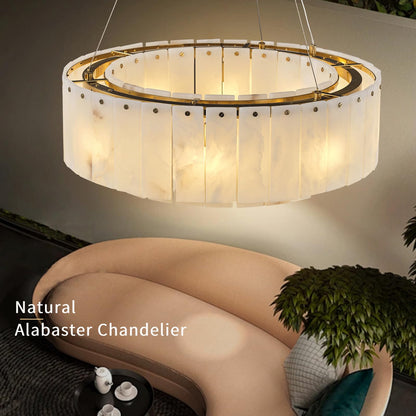 OSRoyce Alabaster Chandeliers D23in Round Chandeliers for Dining Room Small Chandelier Light Fixture for Kitchen Living Room Foyer Entryway Hallway