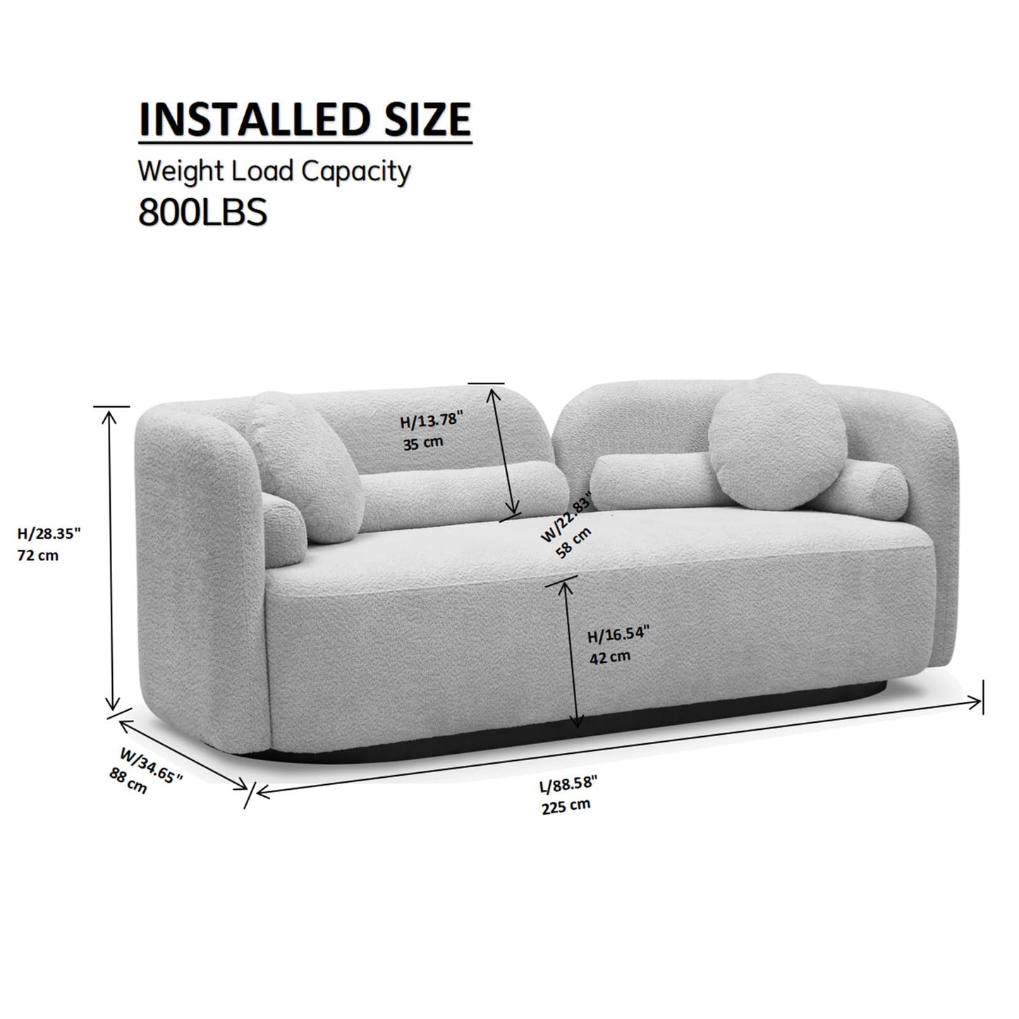 88-1/2” Japandi Sofa with 4 Pillows