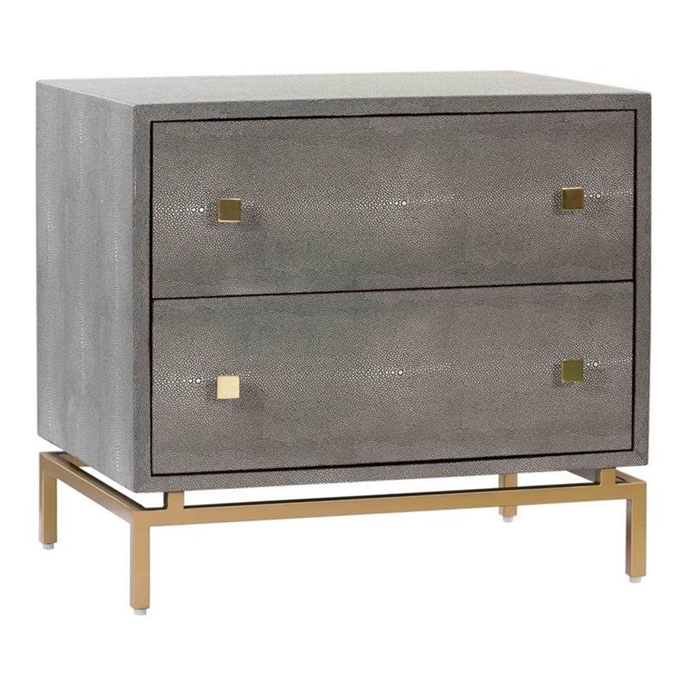 Faux Shagreen & Metal 2-Drawer Nightstand