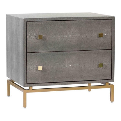 Faux Shagreen & Metal 2-Drawer Nightstand