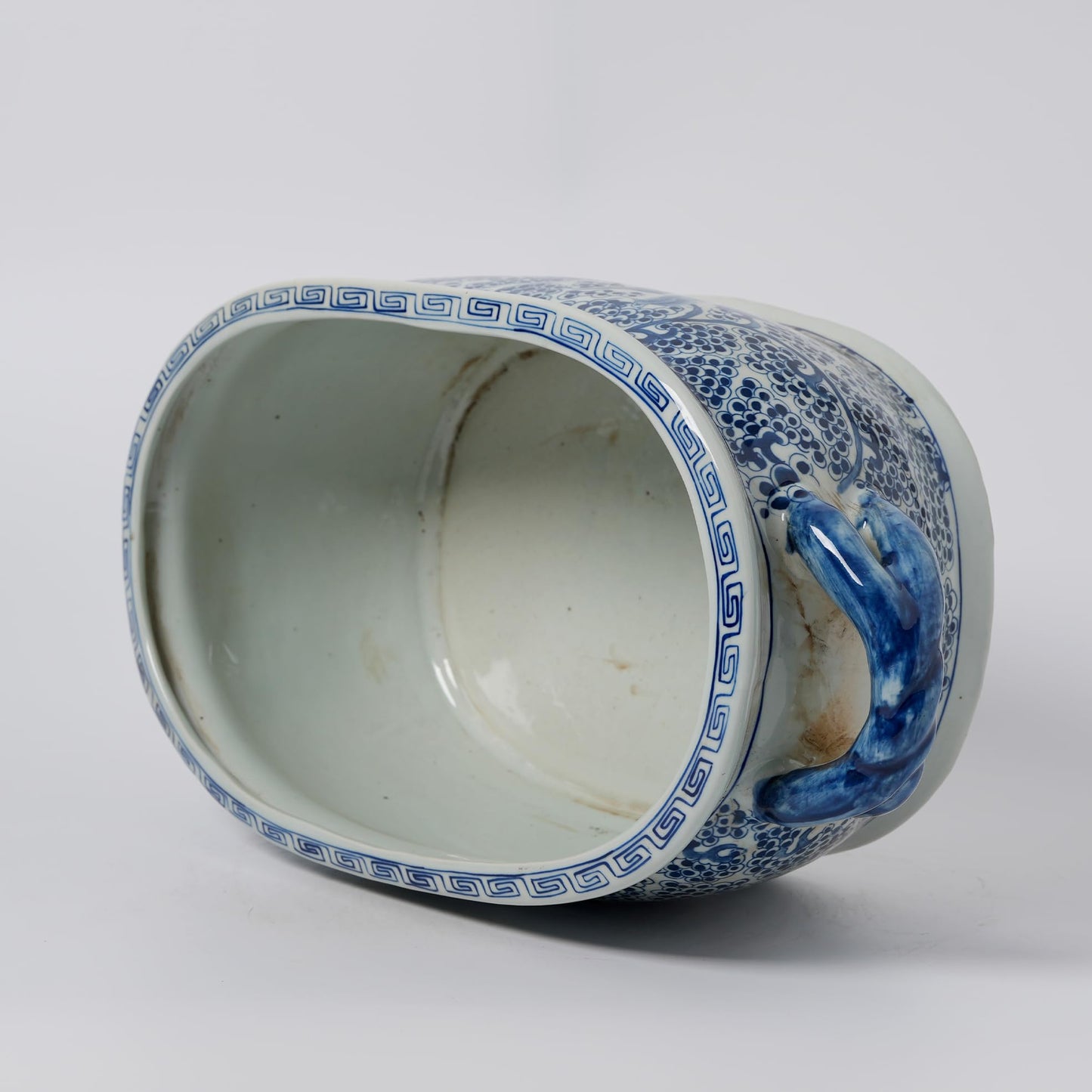 XIGGJYL JINDEZHEN Vintage Blue and White Flower & Birds Porcelain Footbath Planter Chinoiserie Scenery Motif Ceramic Flower Pot (Blue-77)