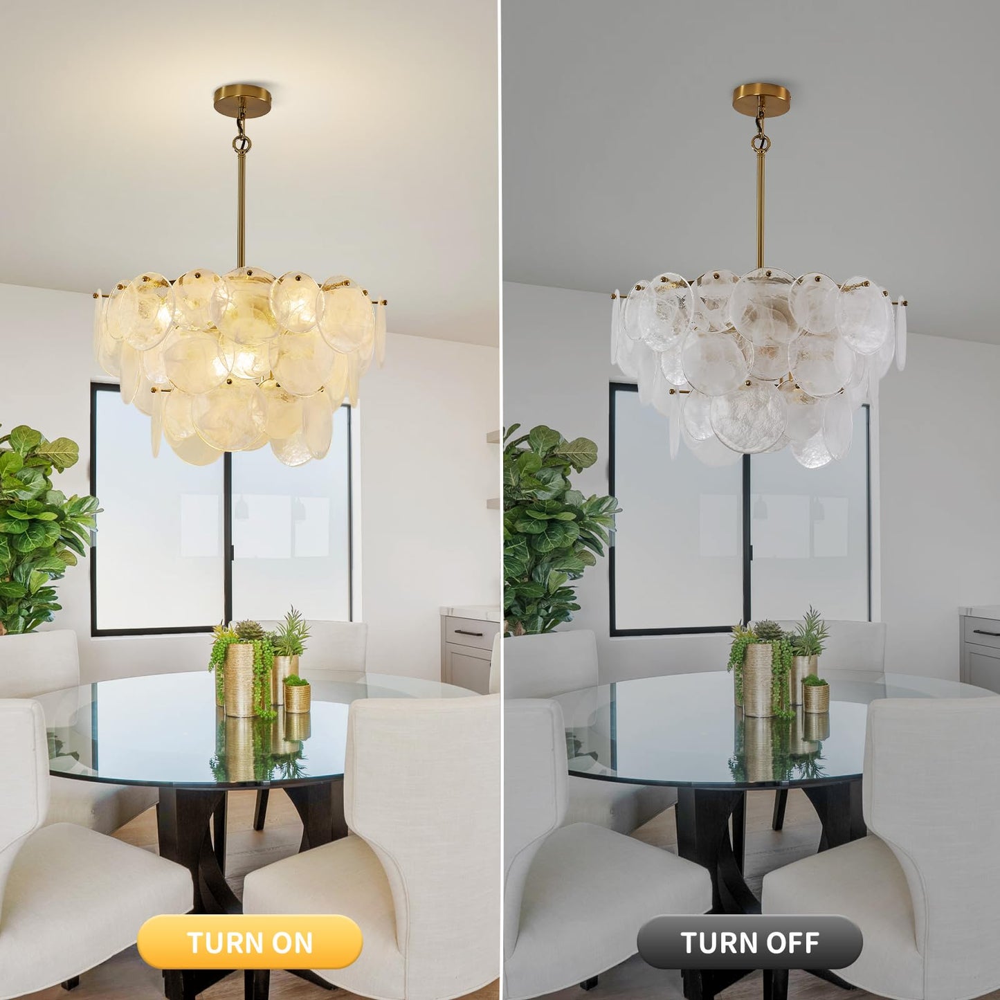 Giawosth Gold Chandeliers Modern Glass Chandelier, D23.2 inch Round Crystal Pendant Light for Dining Room, Foyer, Hallway, Living Room, Bedroom, 9-Lights Height Adjustable Luxury Hanging Fixtures