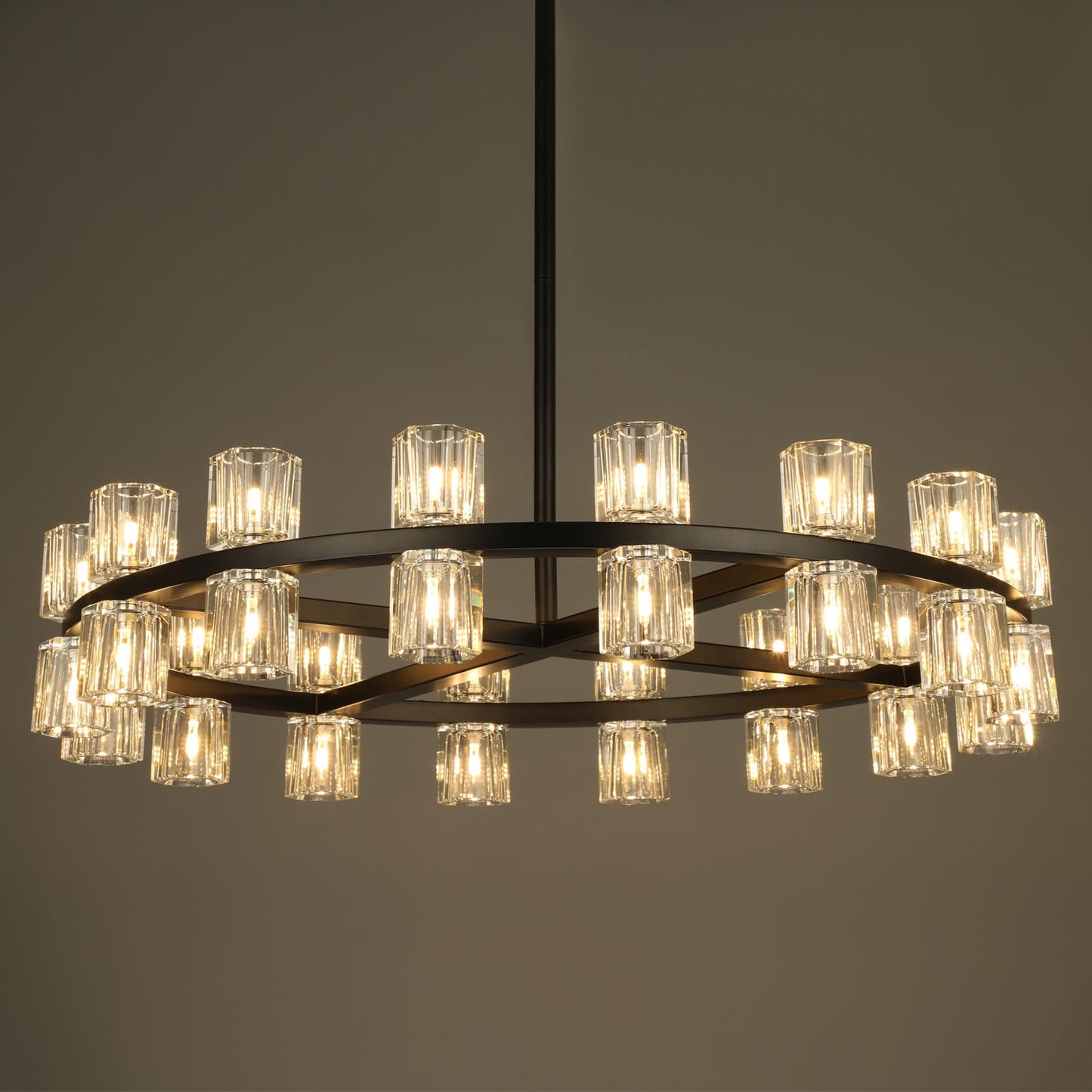 32-Lights Crystal Chandelier | Dia 33 Inch Round Chandeliers for Dining Room Over Table | Black Dining Room Light Fixture Apply to Living Room | Kitchen Island | Foyers | 32 X G4 bulbs (included)