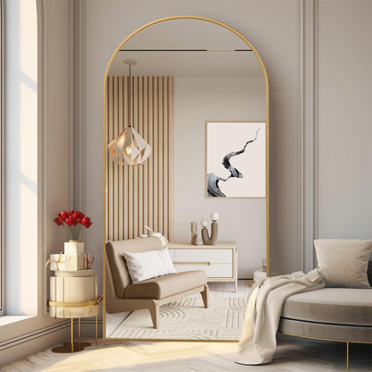 ZHUNFA Arched Full Length Mirror, 71x32 Oversized Floor Mirror with Stand