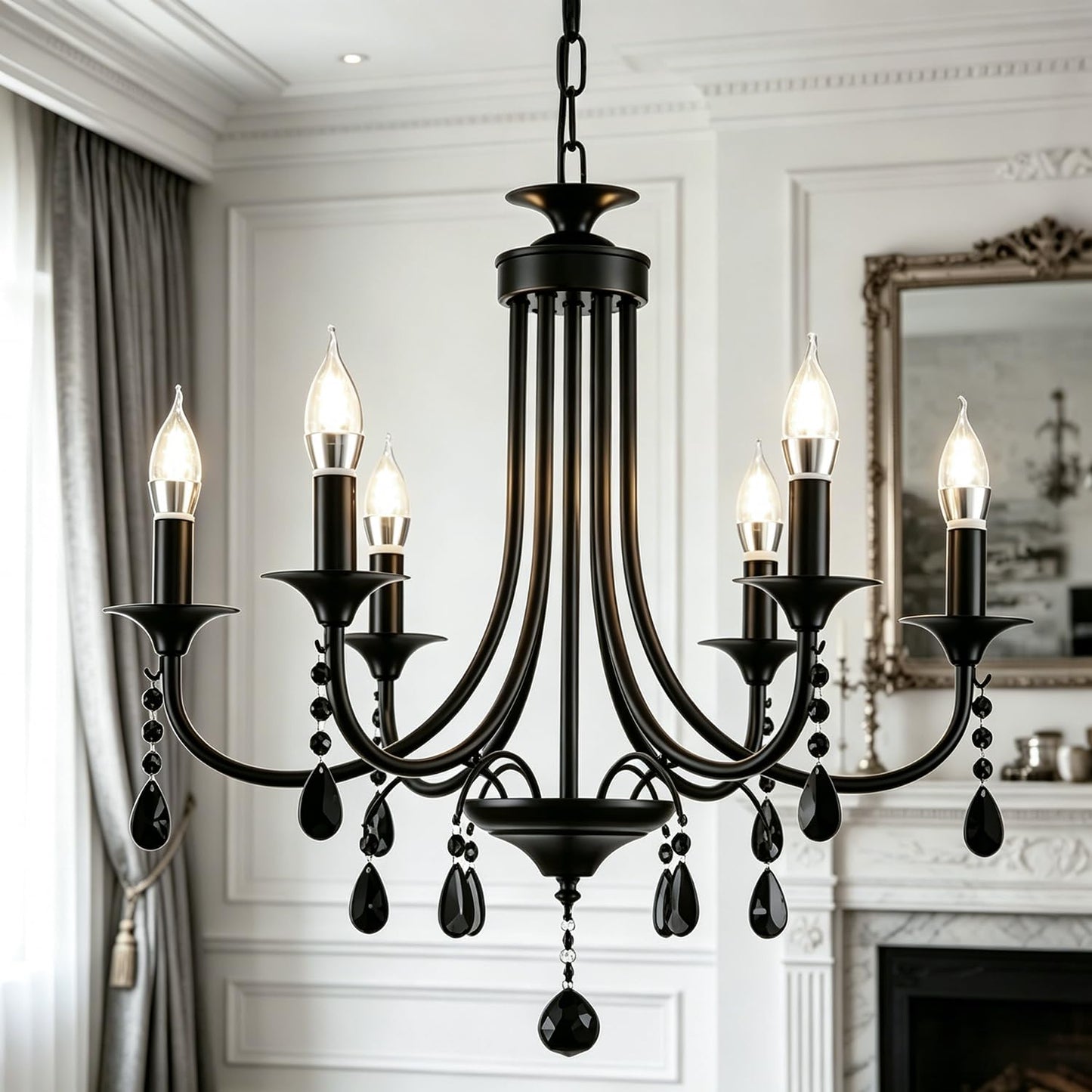 Glyphglow 23.6" Classic Traditional Black Crystal Chandelier Light Fixture