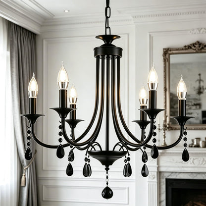 Glyphglow 23.6" Classic Traditional Black Crystal Chandelier Light Fixture