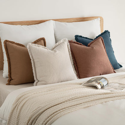 Linen Throw Pillow Covers with Decorative Flange, Set of 4