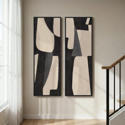 Framed Black & White Abstract Print on Canvas Wall Art, Set of 2
