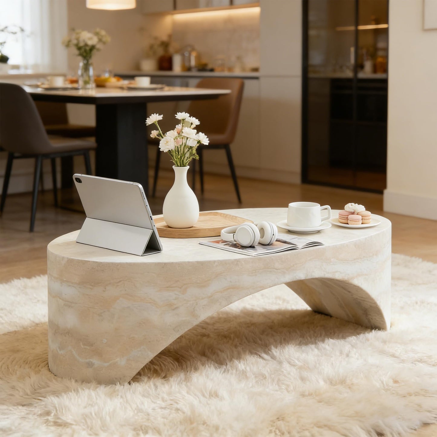 Faux Marble Oval Coffee Table