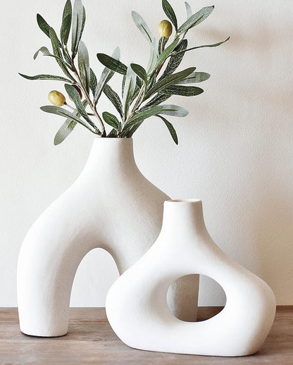 White Sculptural Vases, Set of 2