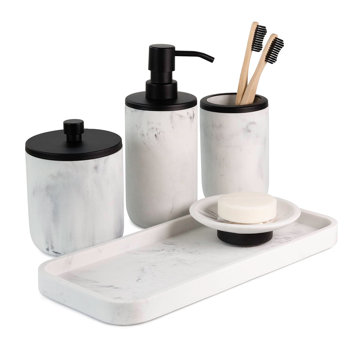 White & Matte Black Bathroom Accessory Set