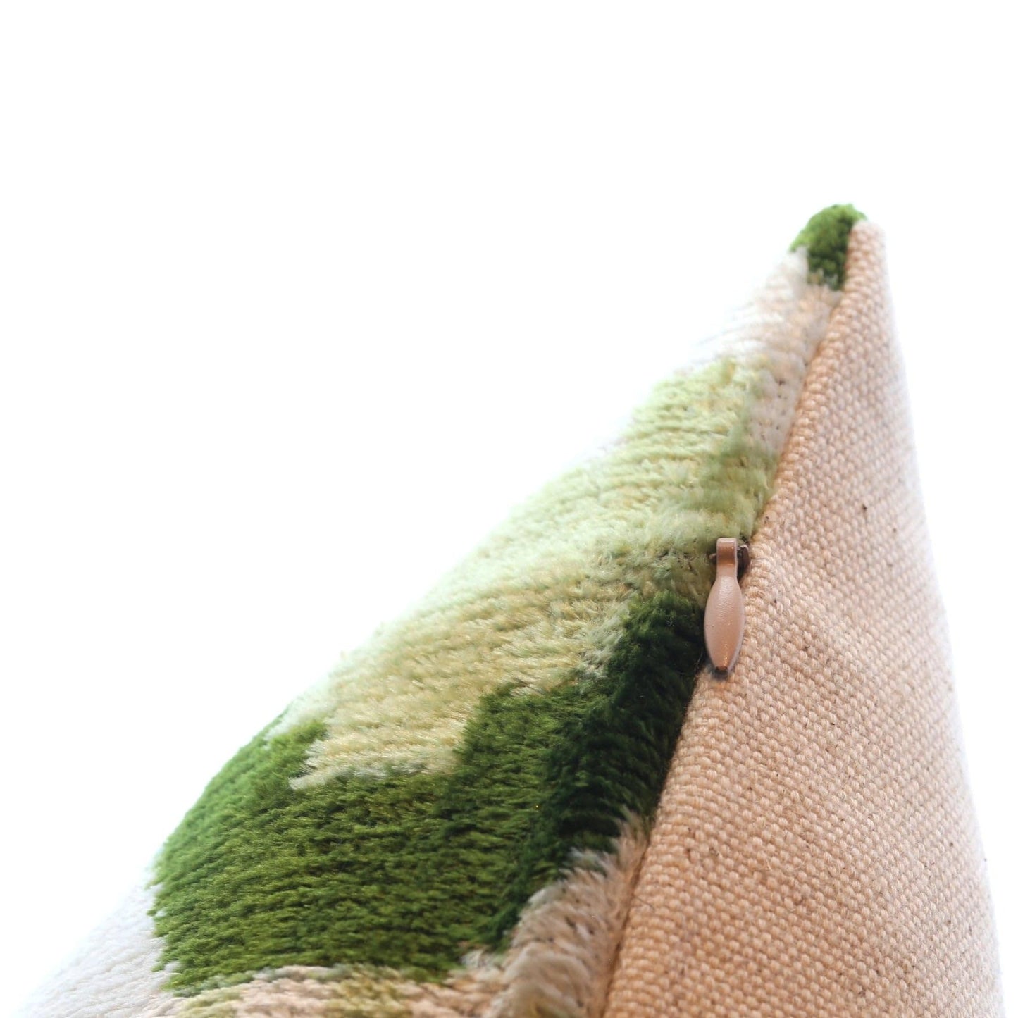 Canvello Handmade Velvet Lumbar Pillow Green and Cream Ikat Design with Premium Down Feather Insert (10"x15")