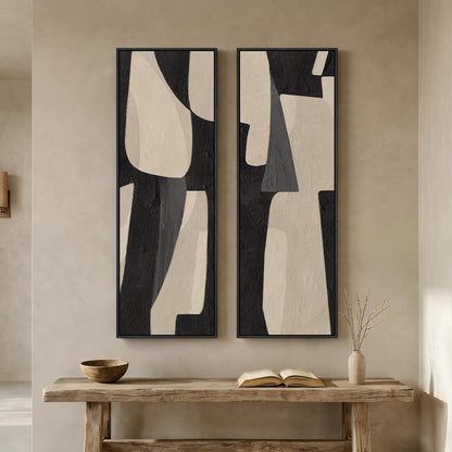 Framed Black & White Abstract Print on Canvas Wall Art, Set of 2