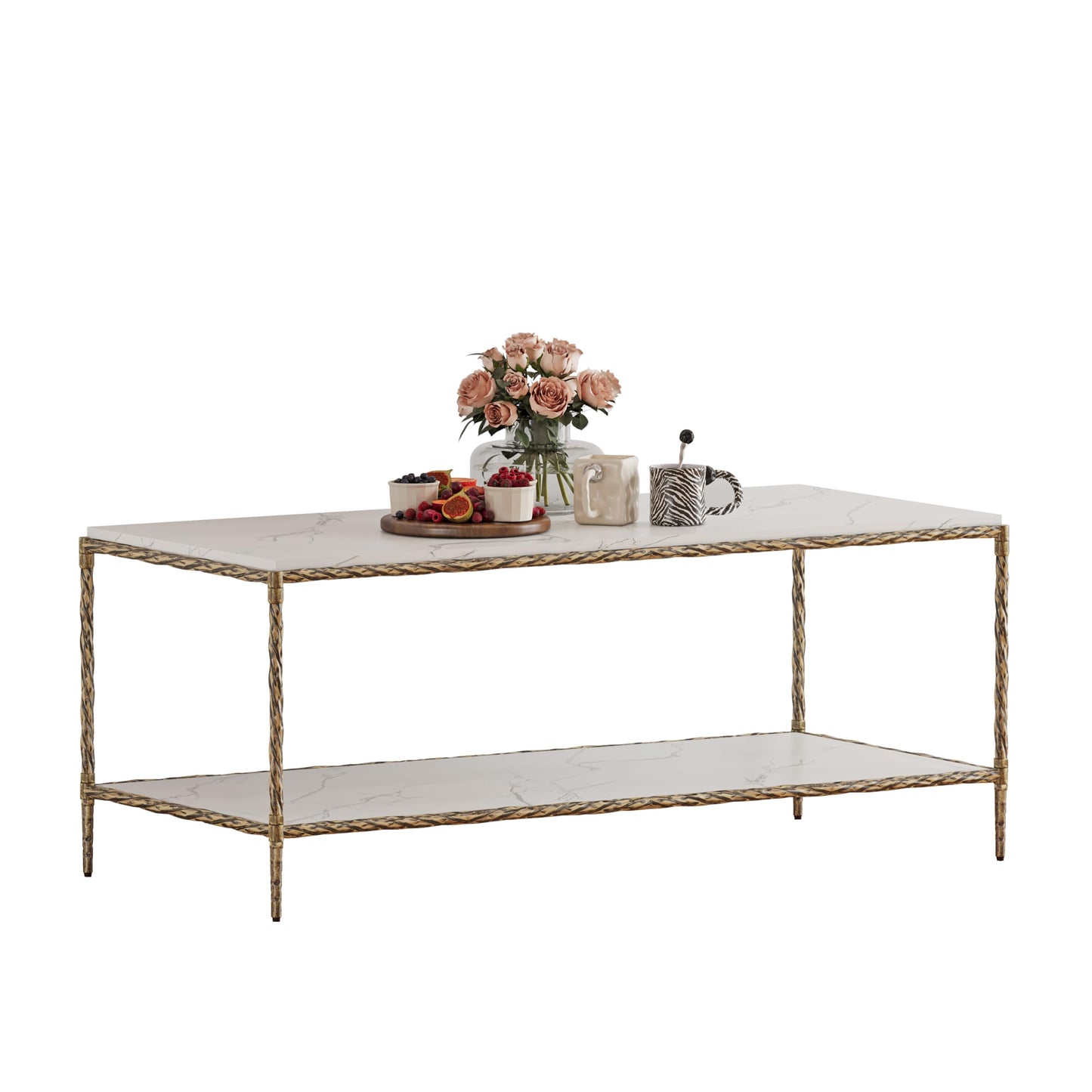 47" Brass and Marble Coffee Table