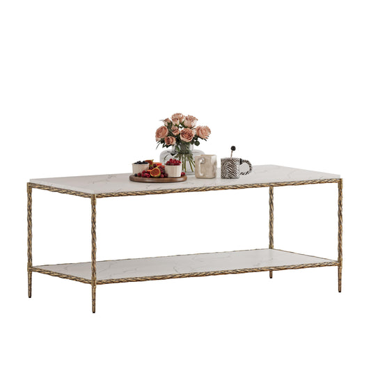 47" Brass and Marble Coffee Table