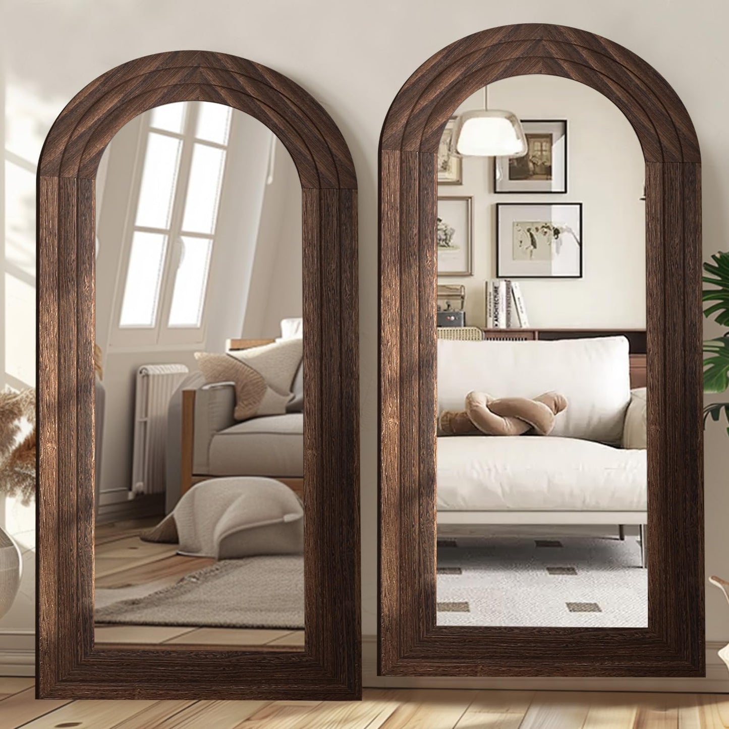 ZHUNFA Arched Full Length Mirror with Solid Wood Frame
