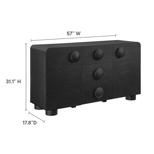 57" Black Wood Credenza