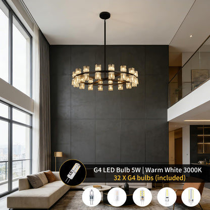 32-Lights Crystal Chandelier | Dia 33 Inch Round Chandeliers for Dining Room Over Table | Black Dining Room Light Fixture Apply to Living Room | Kitchen Island | Foyers | 32 X G4 bulbs (included)