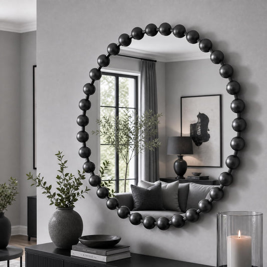 27" Round Black Metal Wall Mirror