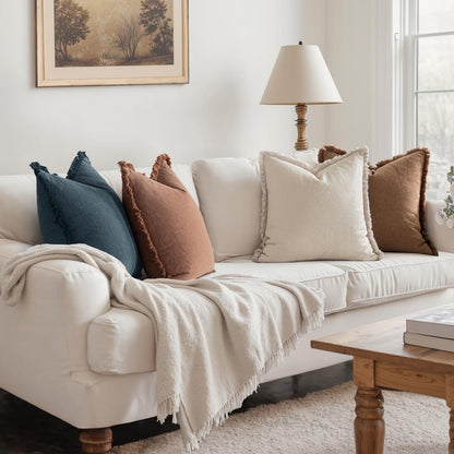 Linen Throw Pillow Covers with Decorative Flange, Set of 4