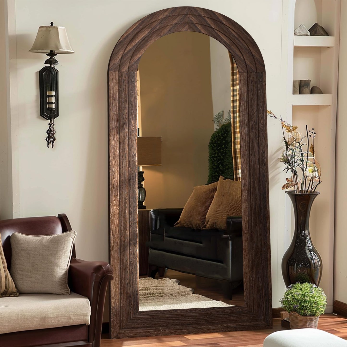 ZHUNFA Arched Full Length Mirror with Solid Wood Frame