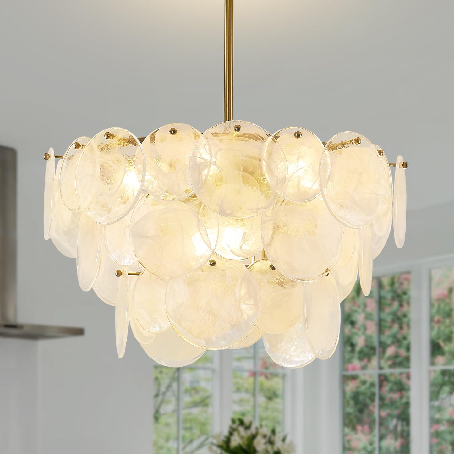 Giawosth Gold Chandeliers Modern Glass Chandelier, D23.2 inch Round Crystal Pendant Light for Dining Room, Foyer, Hallway, Living Room, Bedroom, 9-Lights Height Adjustable Luxury Hanging Fixtures