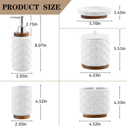 5 Piece Ceramic & Wood Bath Accessory Set