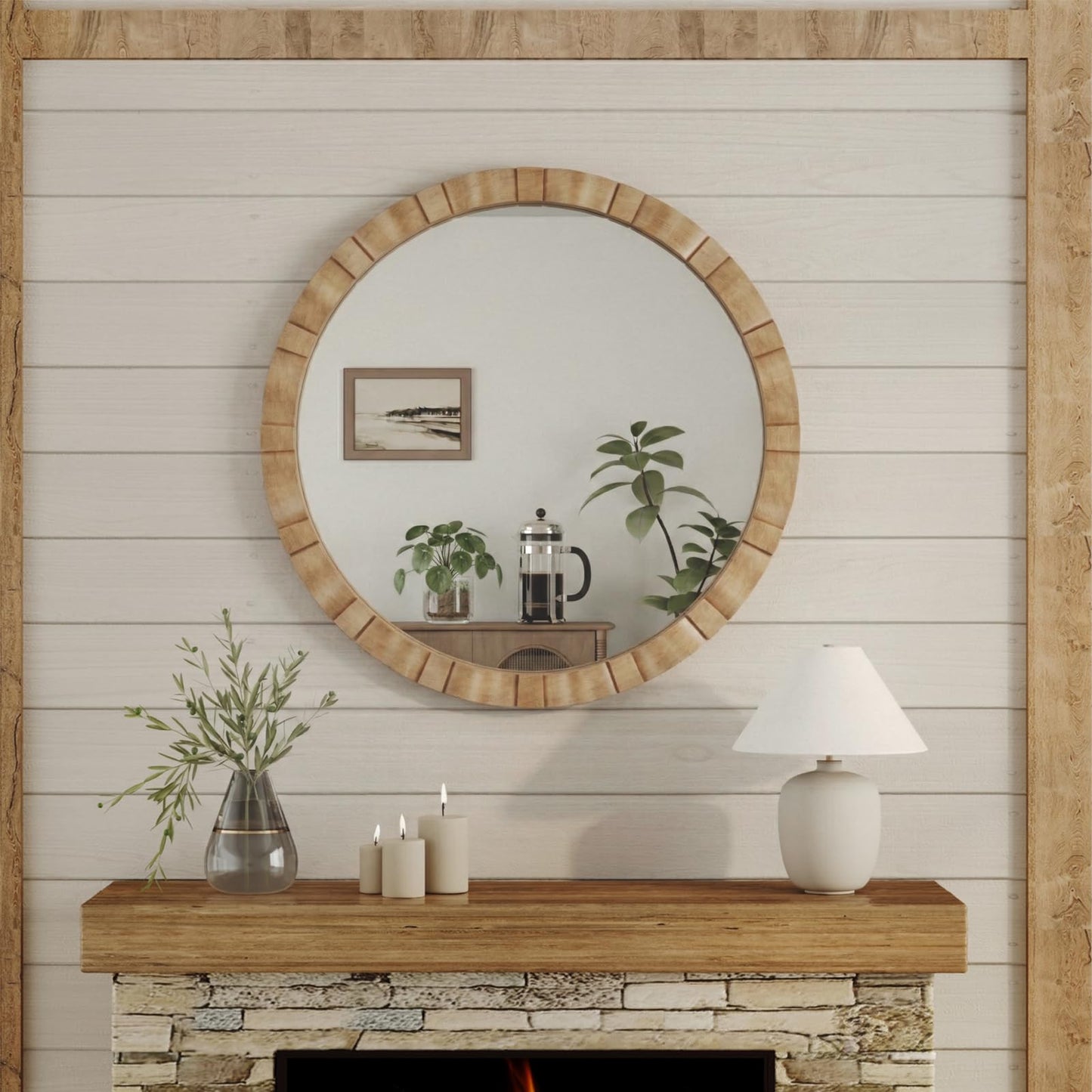 31-1/2" Round Wooden Mirror