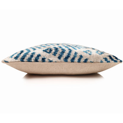 CANVELLO Handmade Blue Ikat Silk Velvet Pillow 20x20 | Designer Accent Cushion